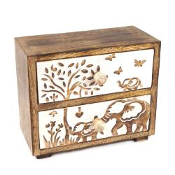Two Drawer Elephant Chest Mango Wood 21 x 10 x 17cm
