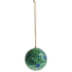 Hanging bauble, flowers on green, papier maché