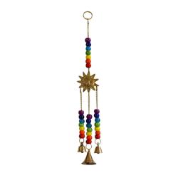 Hanging windchime with Chakra Beads, Sun, recycled brass 6 x 29cm