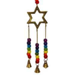 Hanging windchime with Chakra Beads, Sun Moon Star, recycled brass 6 x 65cm