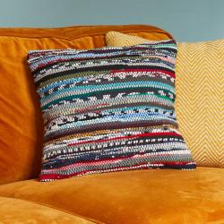 Chindi rag cushion recycled cotton handmade dark colour mix 40x40cm