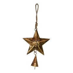 Hanging bell recycled wrought iron, star with face 9 x 13cm