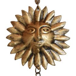 Hanging bell recycled wrought iron, sun with face 9 x 14cm