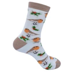 Bamboo Socks Christmas Robins Shoe Size UK 3-7 Womens