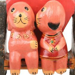 2 Dogs on a seat with heart on back, hand carved from Albesia wood