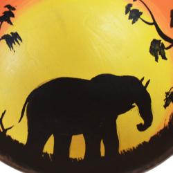 Coconut bowl, painted elephant