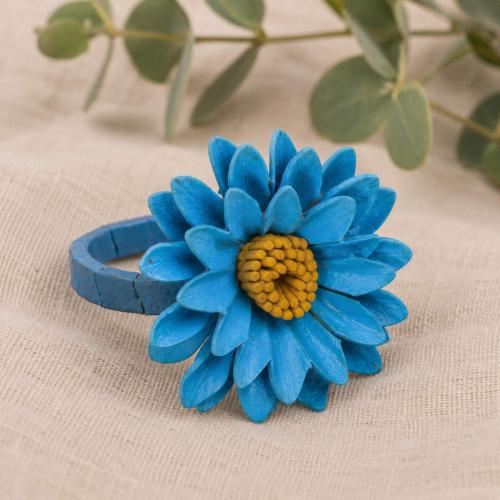 Ring Leather Blue Flower
