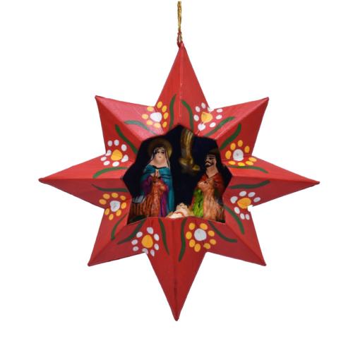 Hanging Christmas Decoration, Nativity in Star Red