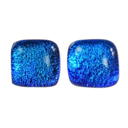Ear studs, glass ‘Majen Aros Dichroic’ square blue 0.7 x 0.7cms