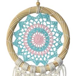 Dreamcatcher on bamboo frame, 17cm diameter turquoise pink