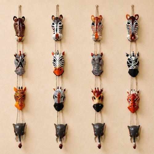 Hanging Mobile Albesia Wood Cat Zebra Giraffe Elephant
