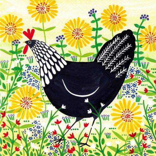 Greetings card "Black Hen" 16x16cm