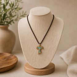 Pendant olive wood, cross with Mother of Pearl, 2.5 x 3cm