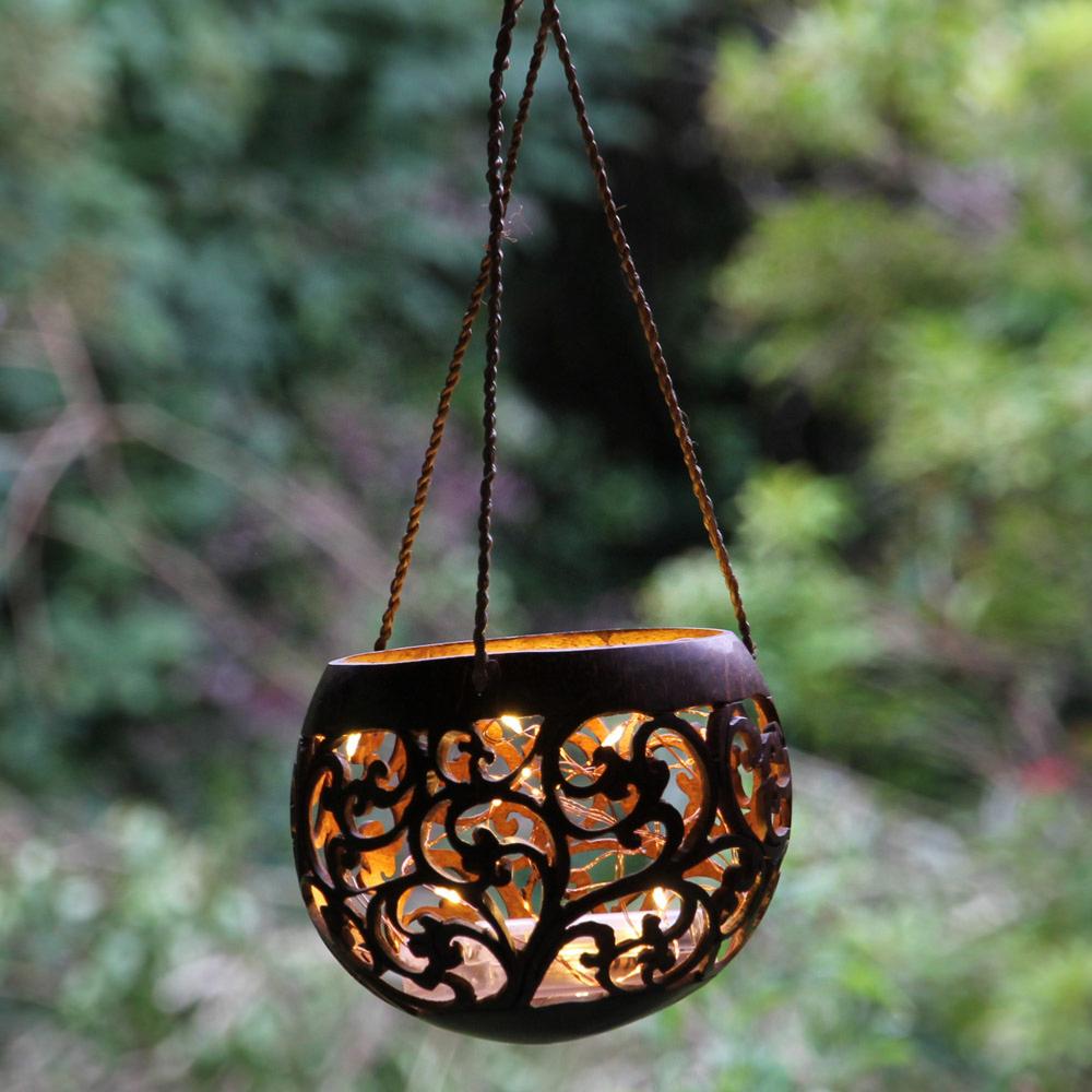 Coconut hanging planter/light holder natural 13 x 10cm