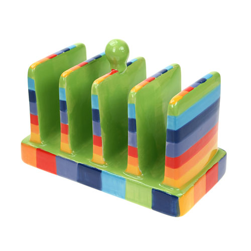 Toast rack rainbow stripes ceramic hand painted 