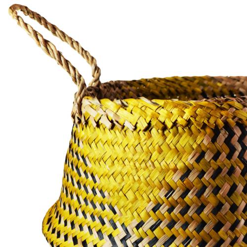 Woven seagrass basket, yellow & black 35cm