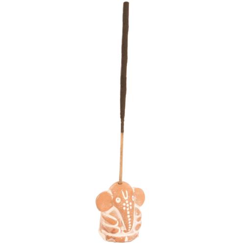 Ceramic white washed incense holder elephant