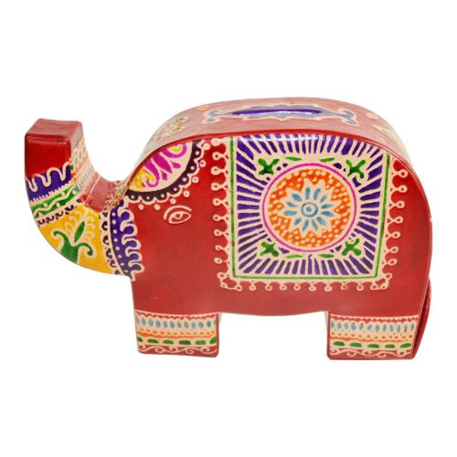 Leather money box elephant red