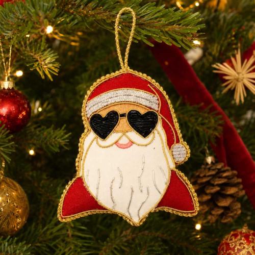 Hanging Decoration Embroidered Santa with Heart Sunglasses