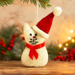 Hanging Decoration Handcrafted Felt Christmas Cat 6x11cm