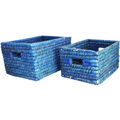 Set of 2 rectangular grass baskets, blue