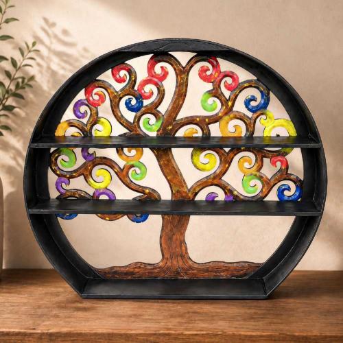 Shelf Unit Albesia Wood Tree of Life 60x8x53cm