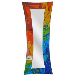 Concave rectangle mosaic wall mirror rainbow colours handmade 30x70cm