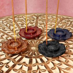 Incense holder ashcatcher soapstone lotus shape blue 6.5cm