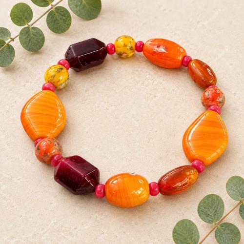 Bracelet Glass Beads Orange / Yellow / Black