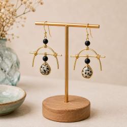 Earrings Mottled and Smaller Beads on Frame 3 x 4cm
