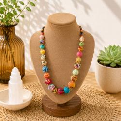 Necklace Multicoloured Recycled Beads