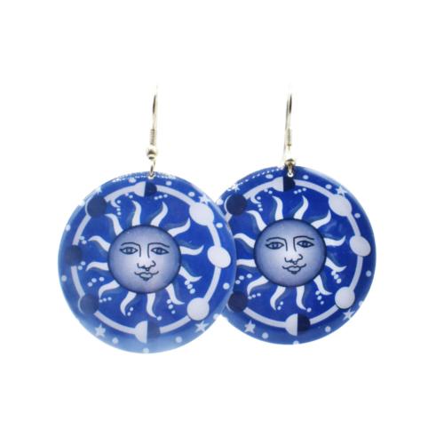 Earrings Sun with Moon Phases Blue