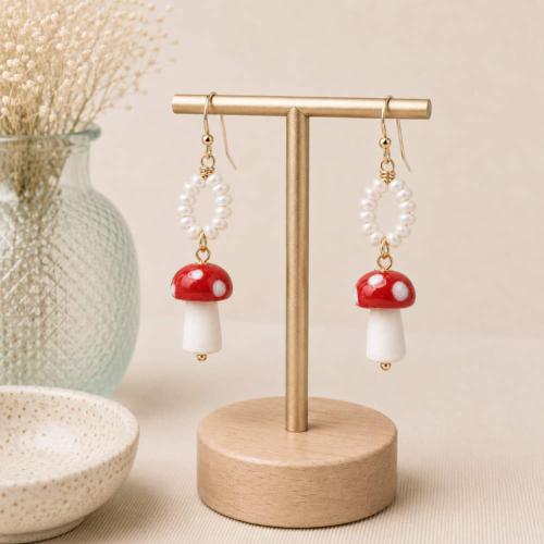 Earrings Ceramic Toadstool Red Cap