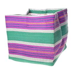 Planter plant holder recycled plastic cement bags, green pink stripes 15x15x15cm