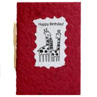 Birthday card, giraffes, red