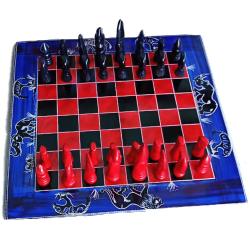 Luxury African stone handmade chess set red/black Fair Trade square board 30cm