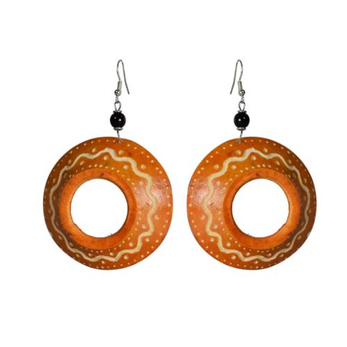 Earrings, cow bone circular shape, ochre 5.5cm diameter