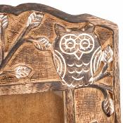 Photo frame owl design carved mango wood, freestanding 20x28cm