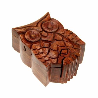 Wooden Owl Puzzle Trinket Box Hand Carved Fair Trade 10.5x7.5cm