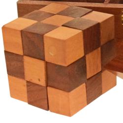 Box of 3 wooden puzzle games in quality handcarved sheesham wood box 17.5x6.5x7