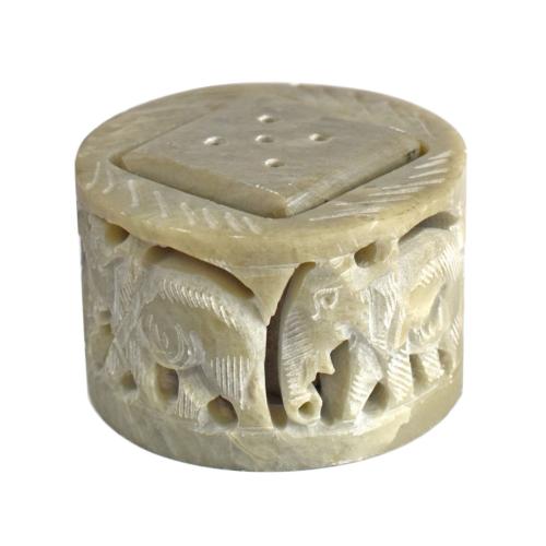 Circular Soapstone elephant incense/candle holder, 6 x 6cm