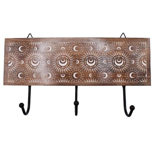 Wall Hook / Coat Hanger Triple, Moon Design, Mango Wood 30x16x5cm