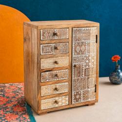 Mini Storage Chest Mango Wood Ethnic Pattern 26 × 15 × 32 cm