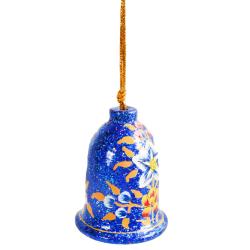 Hanging bell decoration, flowers on dark blue, papier maché