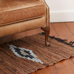 Rag rug recycled leather Aztec brown 60x90cm