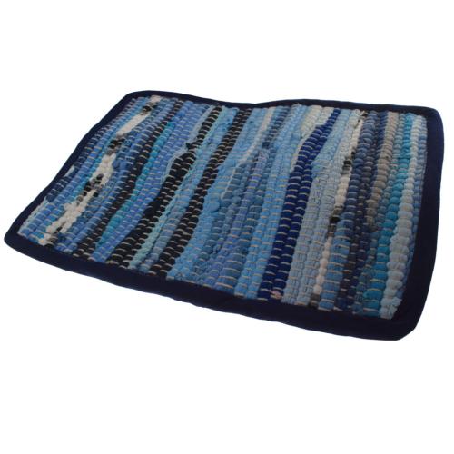 Rag place mat rectangular recycled cotton & polyester handmade blue 20x30cm