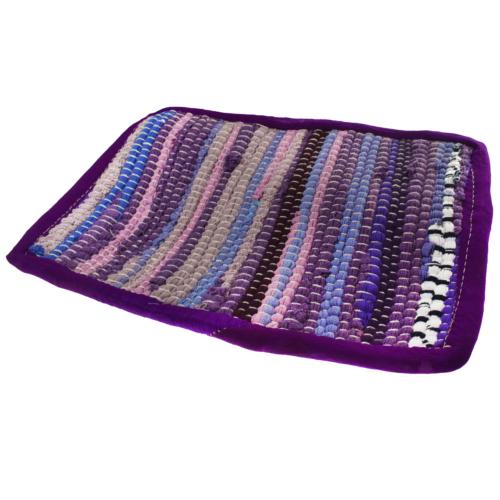 Rag place mat rectangular recycled cotton & polyester handmade purple 20x30cm