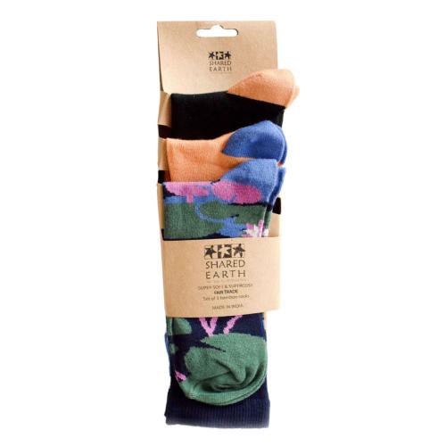 3 Pairs Bamboo Socks 1 x Water Lilies 2 x Geometric UK 7-11 Mens Fair Trade Eco