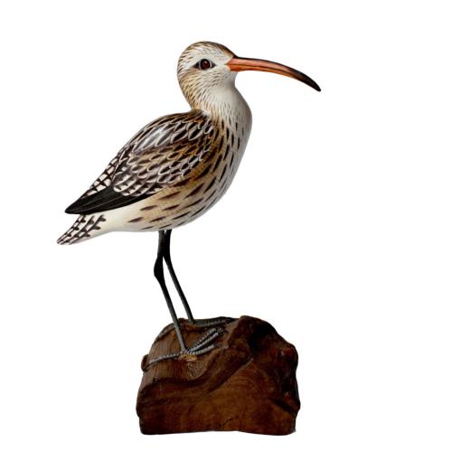Curlew on tree trunk, hand carved wooden indoor/garden ornament 23cm