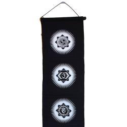 Hanging banner, Chakra symbols white on black